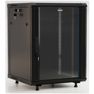 Шкаф настенный 18U Г600 стекло с возможностью установки на ножки чёрный Hyperline