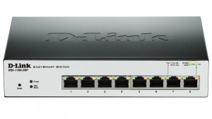 Коммутатор упр. Smart  8x10/100/1000T PoE (бюджет PoE: 64 Вт), DGS-1100-08P, D-link