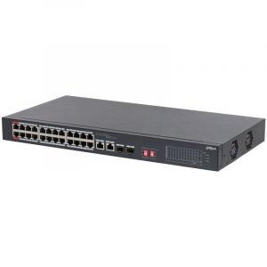 Коммутатор 24 RJ45 10/100Мбит/с (PoE/PoE+/Hi-PoE), 2 комбинированных SFP/RJ45 10/100/1000Мбит/с (upl