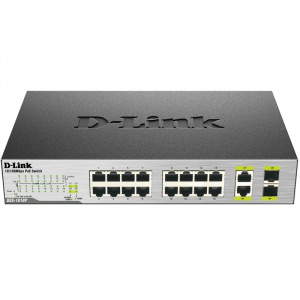 Коммутатор 16x10/100TX ( 8xPoE бюджетPoE: 80 Вт), 2x10/100/1000T/SFP, DES-1018P, D-link